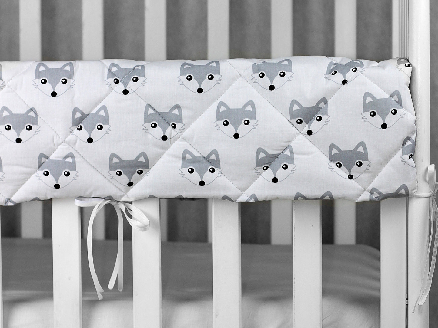 Housses de barre de dentition en coton pour berceau gris renard, protection de dentition en coton, barre de dentition de berceau, protection de barre de dentition, protection de barre de lit large