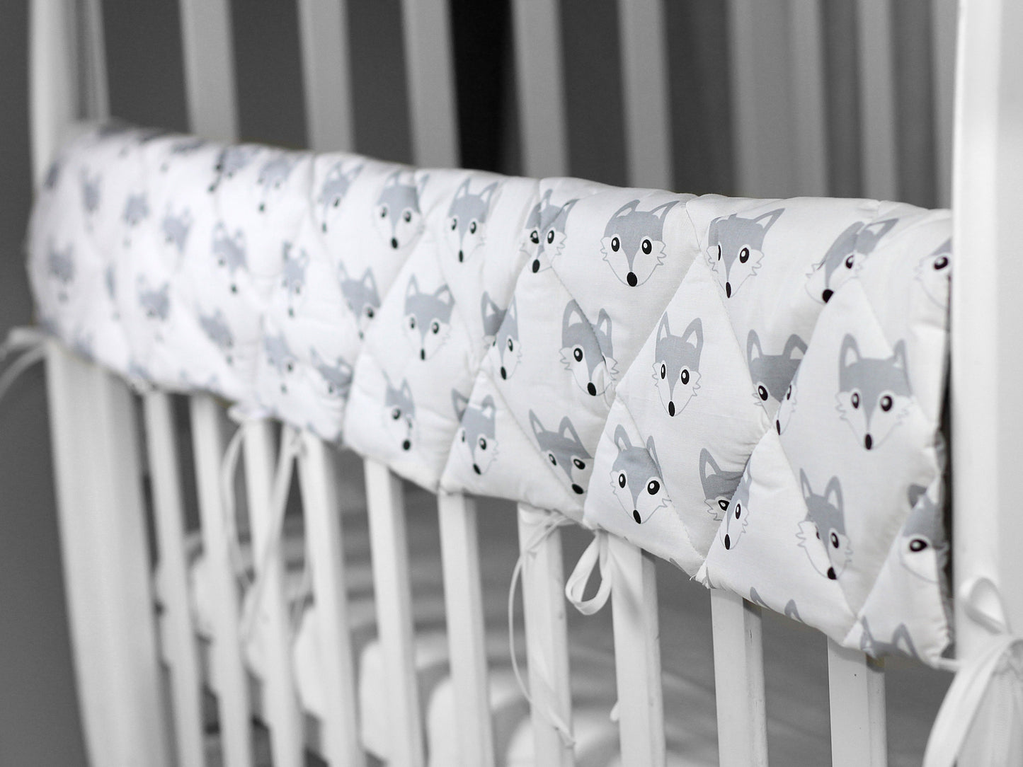 Housses de barre de dentition en coton pour berceau gris renard, protection de dentition en coton, barre de dentition de berceau, protection de barre de dentition, protection de barre de lit large