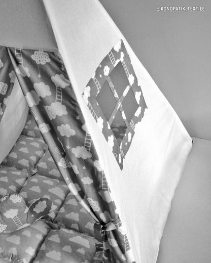 Teepee for kids from cotton gray stars clouds, teepee tent for playing, tipi enfant, childrens teepee, playhouse