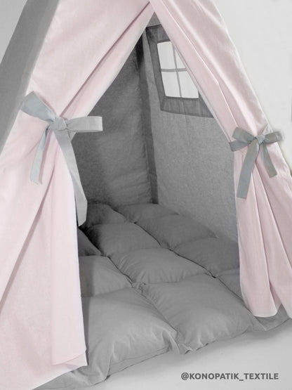 Tipi pour enfants en coton uni rose gris, tente tipi pour jouer, tipi enfant, tipi pour enfants, maisonnette