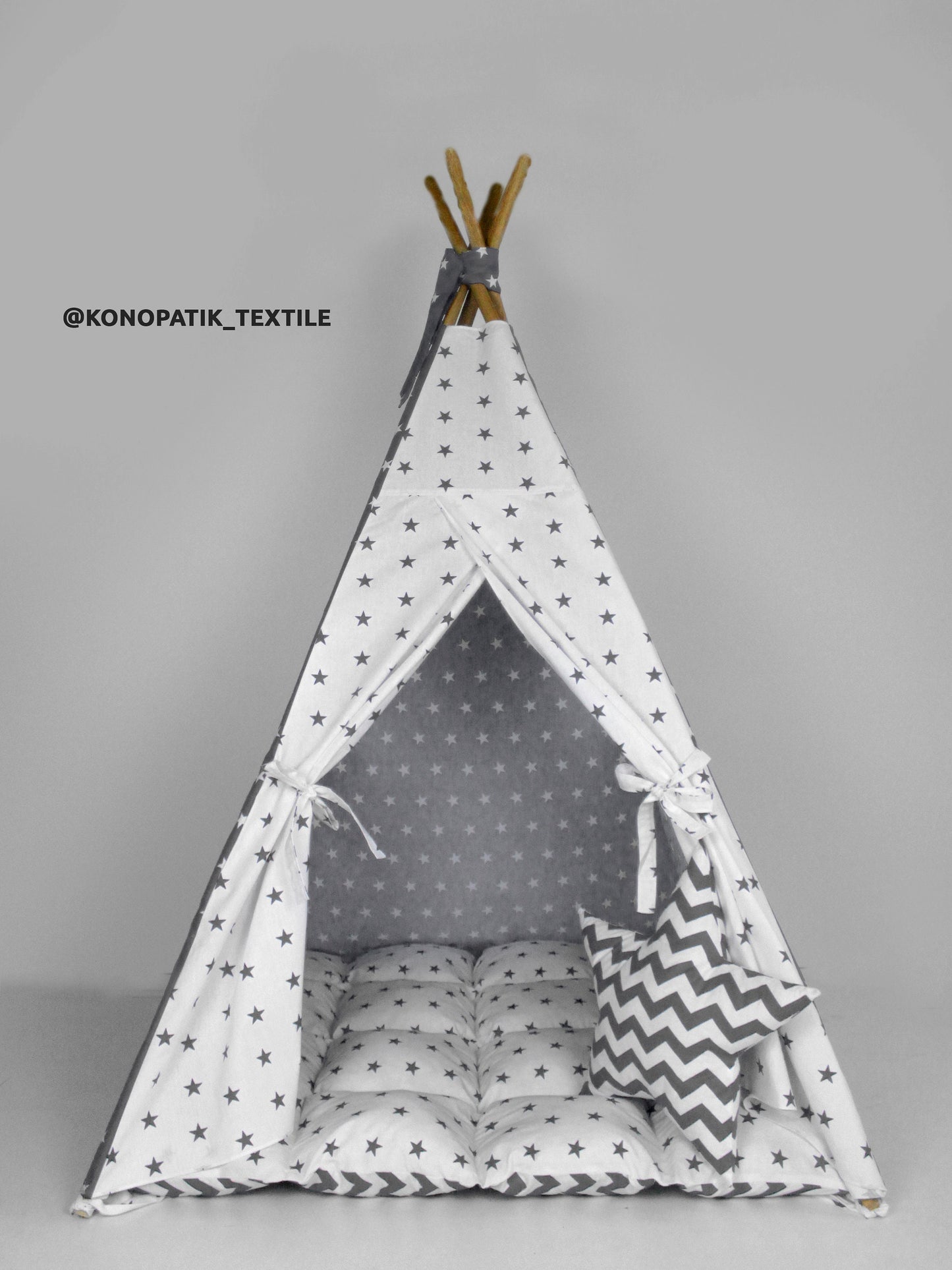 Teepee for kids from cotton gray stars, teepee tent for playing, tipi enfant, childrens teepee, playhouse
