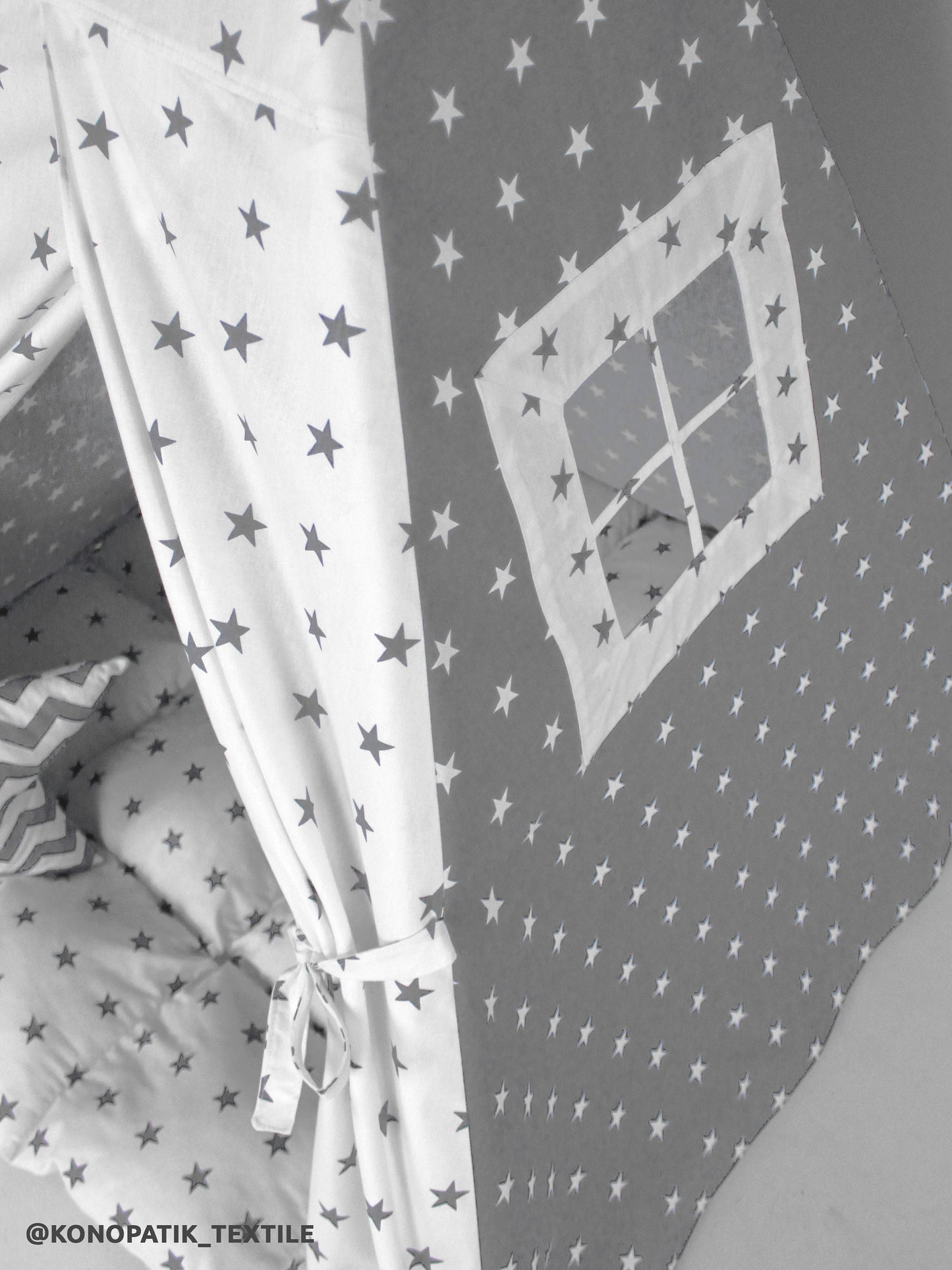 Teepee for kids from cotton gray stars, teepee tent for playing, tipi enfant, childrens teepee, playhouse