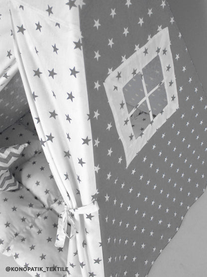 Teepee for kids from cotton gray stars, teepee tent for playing, tipi enfant, childrens teepee, playhouse