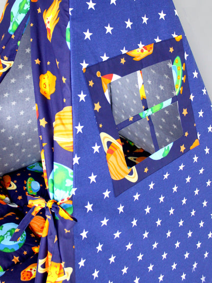 Teepee for kids from cotton space navy stars, teepee tent for playing, tipi enfant, childrens teepee, playhouse