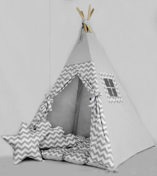 Teepee for kids from cotton gray chevron, teepee tent for playing, tipi enfant, childrens teepee, playhouse