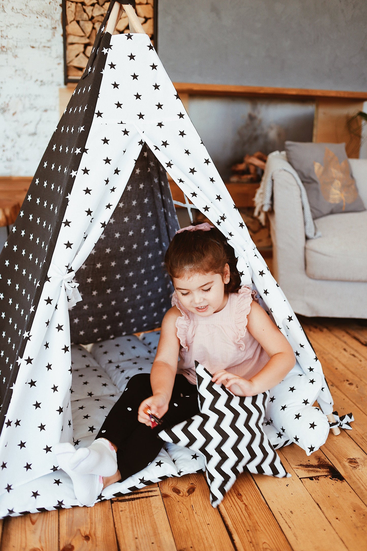 Teepee for kids from cotton white, teepee tent for playing, tipi enfant, childrens teepee, playhouse