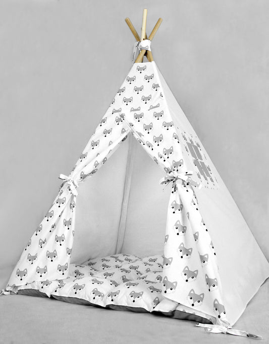 Teepee for kids from cotton gray fox, teepee tent for playing, tipi enfant, childrens teepee, playhouse