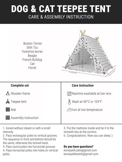 Pet House Grey Stars Black Mat, Dog Bed, Cat Bed, Pet Bed, Dog Tipi, Dog House, Rabbit House, Cat Tipi, Pet Tipi