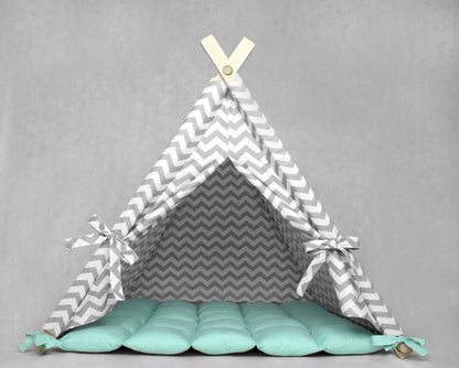 Pet House Gray Chevron Mint Green Mat, Dog Bed, Cat Bed, Pet Bed, Dog Teepee, Dog House, Rabbit House, Cat Teepee, Pet Teepee