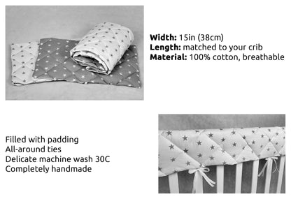 Cotton rail covers for crib Gray Stars, teething guard made of cotton, crib teething rail, teething rail protector, wide crib rail guard
