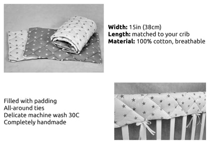 Cotton rail covers for crib beige starfall, teething guard made of cotton, crib teething rail, teething rail protector, wide rail guard